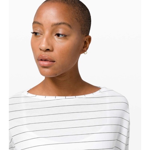 Lululemon Back In Action Long Sleeve Short Serve Stripe White Black 4 - Picture 5 of 9